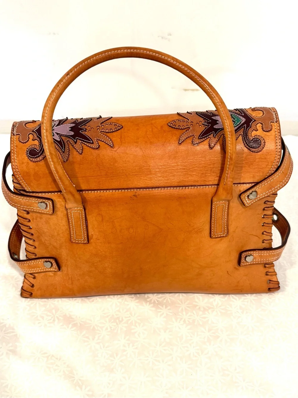 Luella Bartley Gisele Western Floral Leather Satchel Handbag Y2K Rare